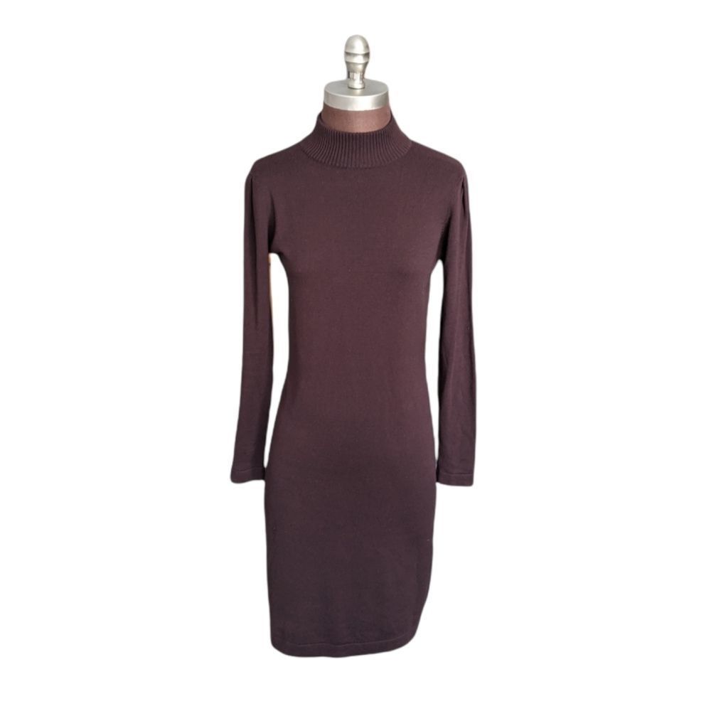 Lennie for Nina Leonard Chocolate Brown Mock Neck Sweater Dress Small